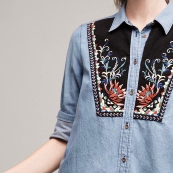 Anthropologie Holding Horses Chambray Tunic Top 4 - Picture 4 of 8